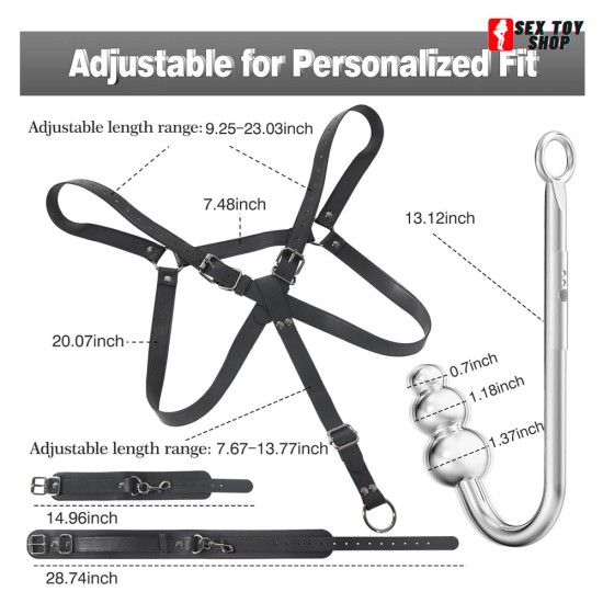 Vibrating Anal Hook Thigh Sling Chest Harness Behind Back Handcuffs BDSM Sex Bondage Restraints Kit